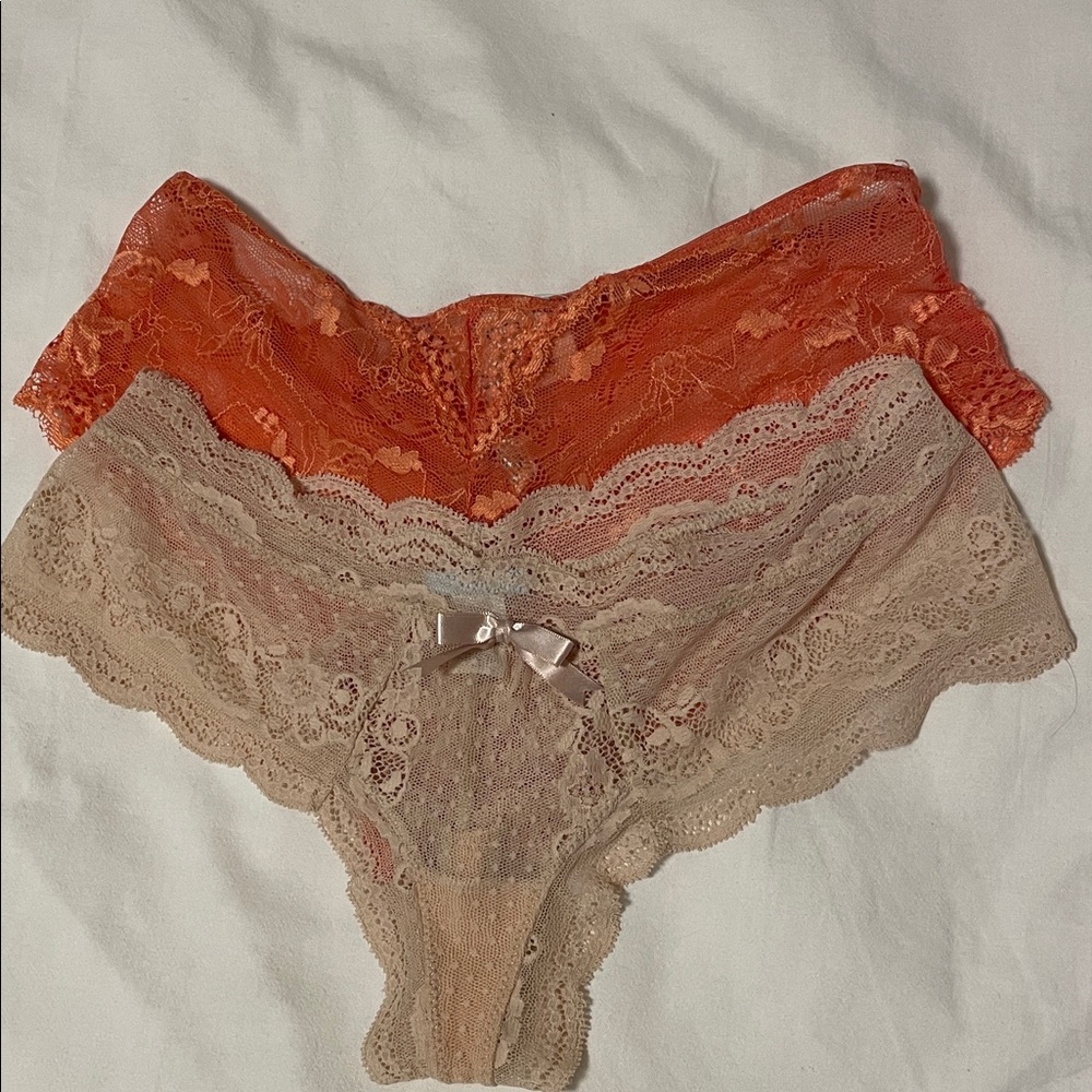 Lace Intimates Set - Orange and Tan